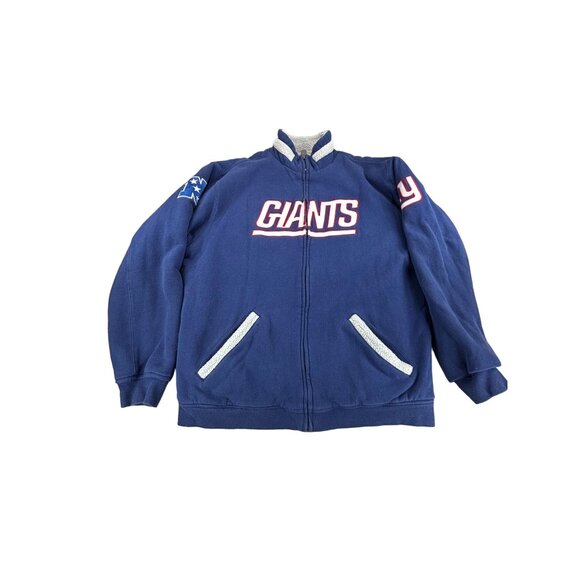 New York Giants NFL Pro Line Jacket L Fleece-Lined Blue & Gray Full Zip - Picture 1 of 6